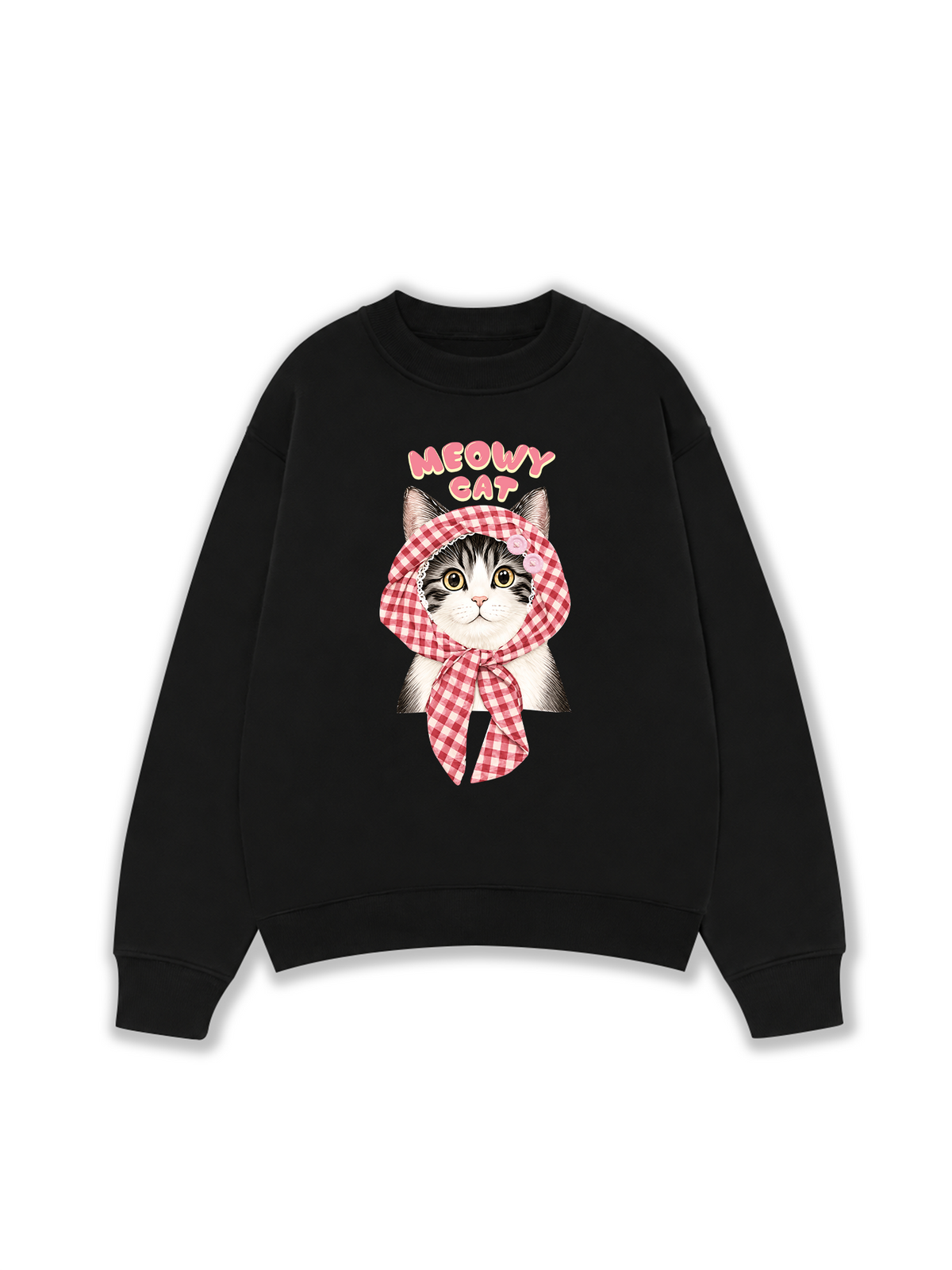 Áo Sweater Nỉ Hai Da Meowy Cat Pink Plaid