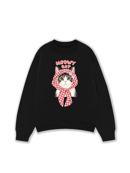 Áo Sweater Nỉ Hai Da Meowy Cat Pink Plaid