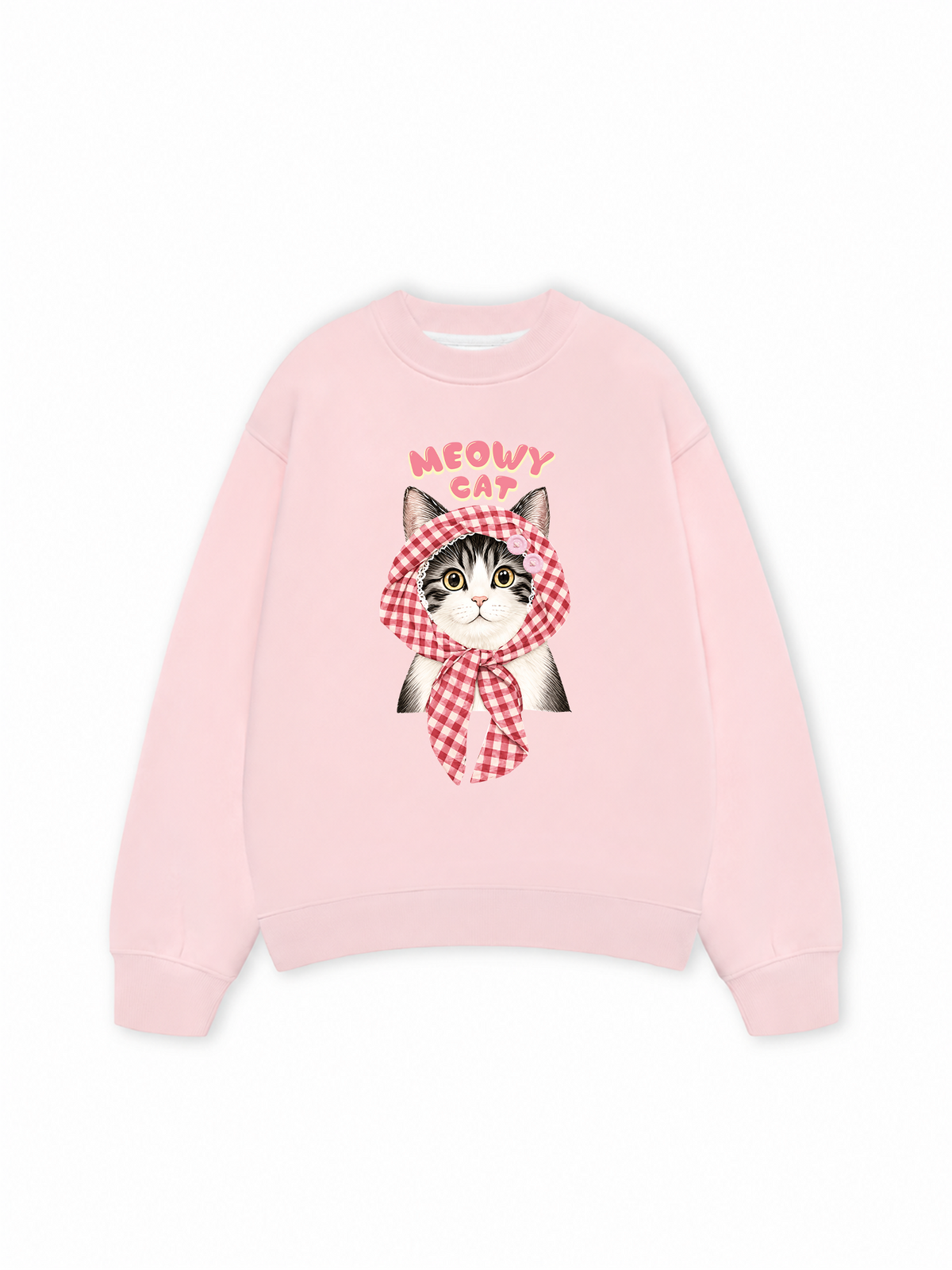 Áo Sweater Nỉ Hai Da Meowy Cat Pink Plaid