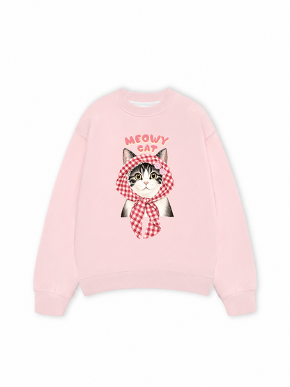 Áo Sweater Nỉ Hai Da Meowy Cat Pink Plaid