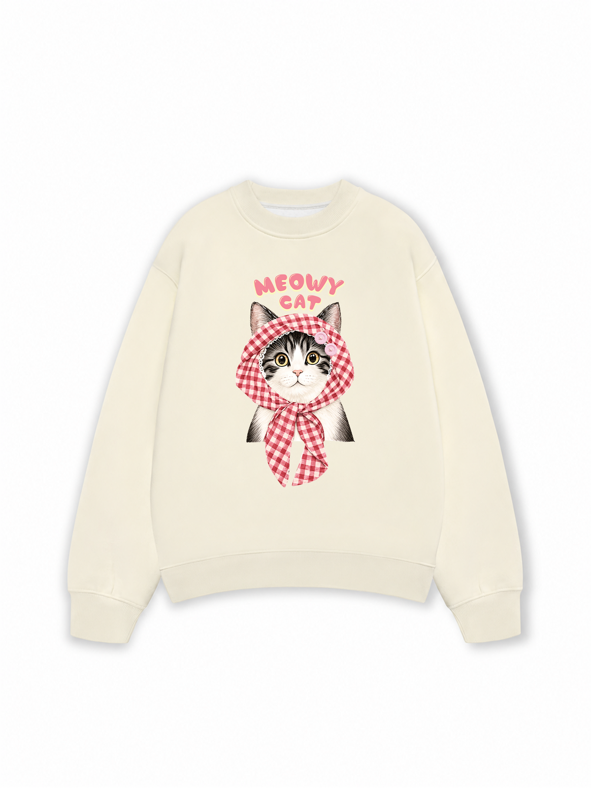 Áo Sweater Nỉ Hai Da Meowy Cat Pink Plaid