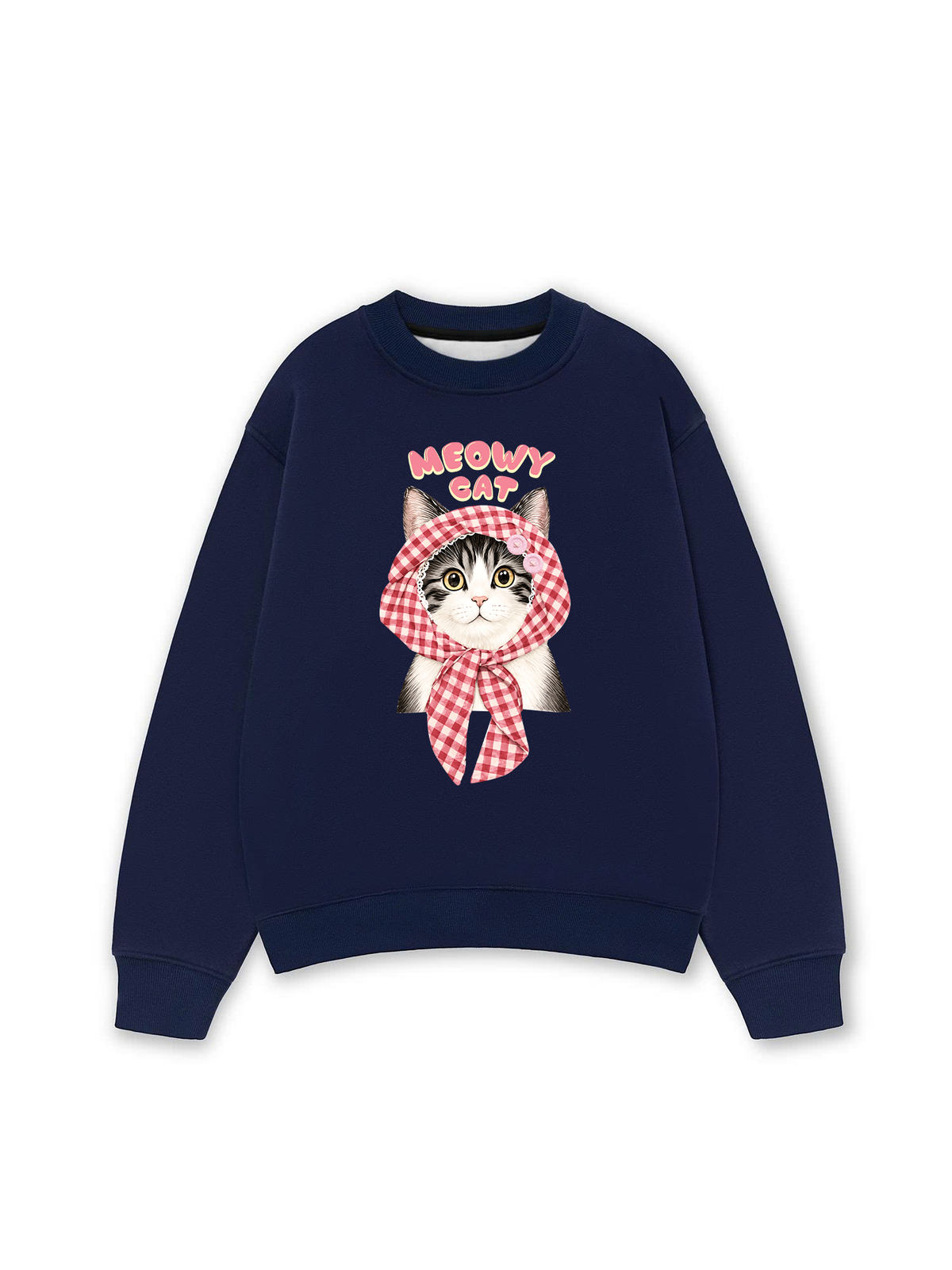 Áo Sweater Nỉ Hai Da Meowy Cat Pink Plaid