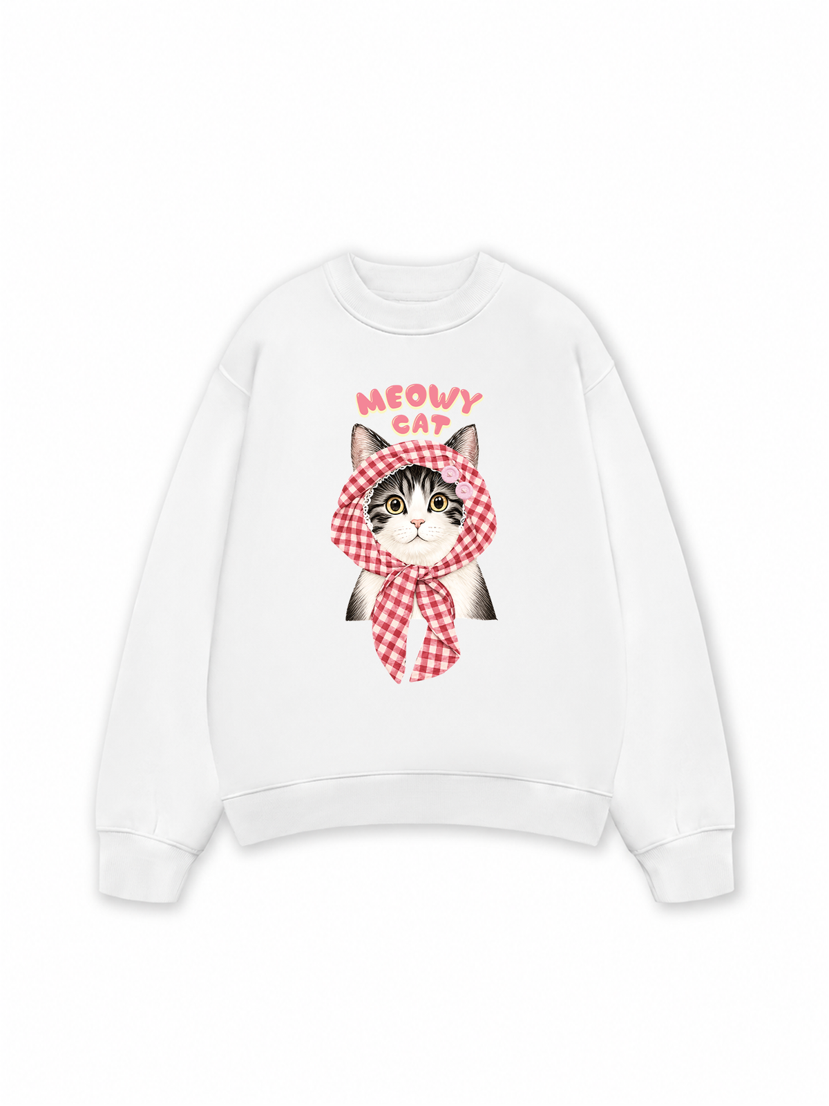 Áo Sweater Nỉ Hai Da Meowy Cat Pink Plaid