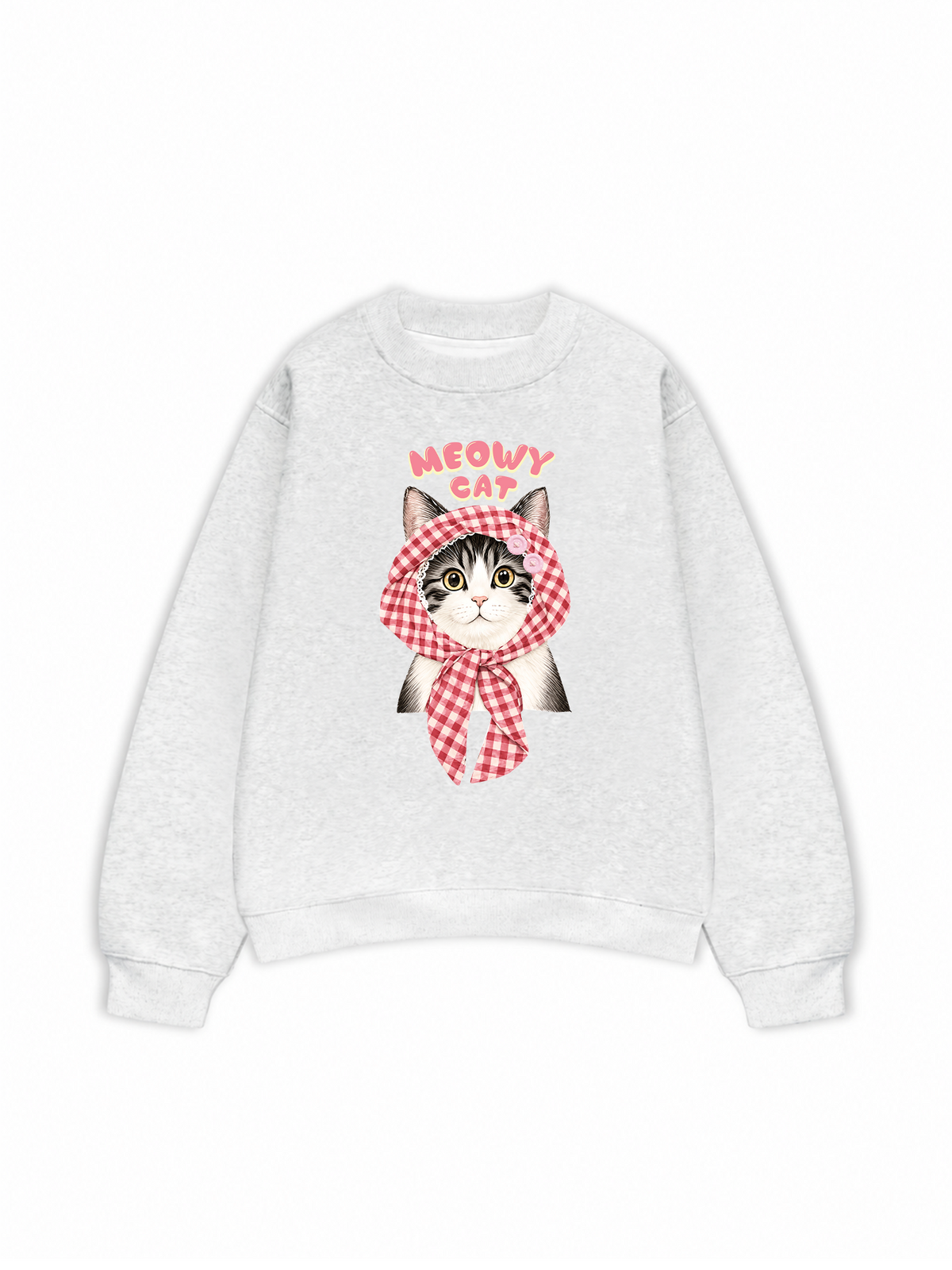 Áo Sweater Nỉ Hai Da Meowy Cat Pink Plaid