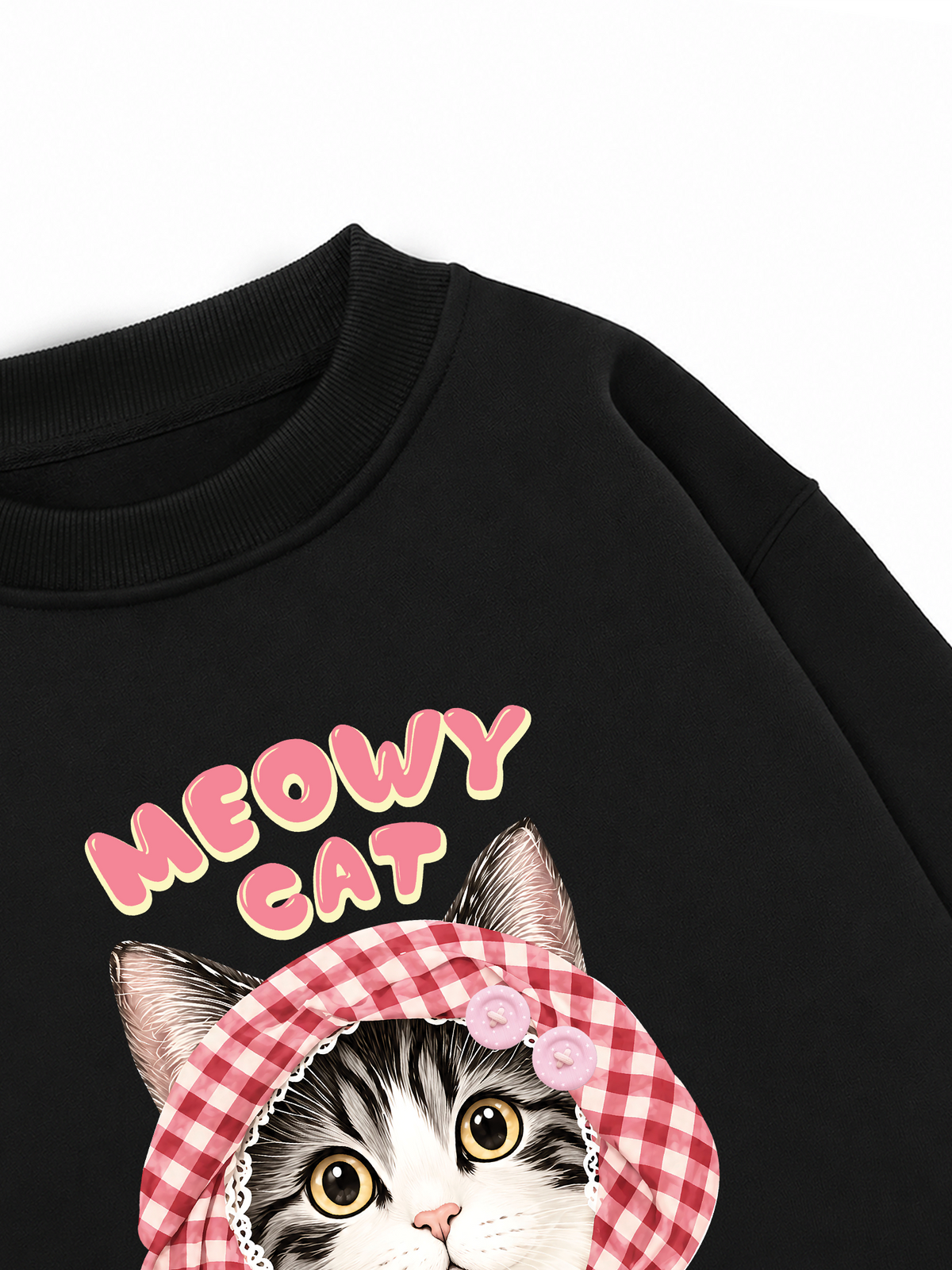 Áo Sweater Nỉ Hai Da Meowy Cat Pink Plaid