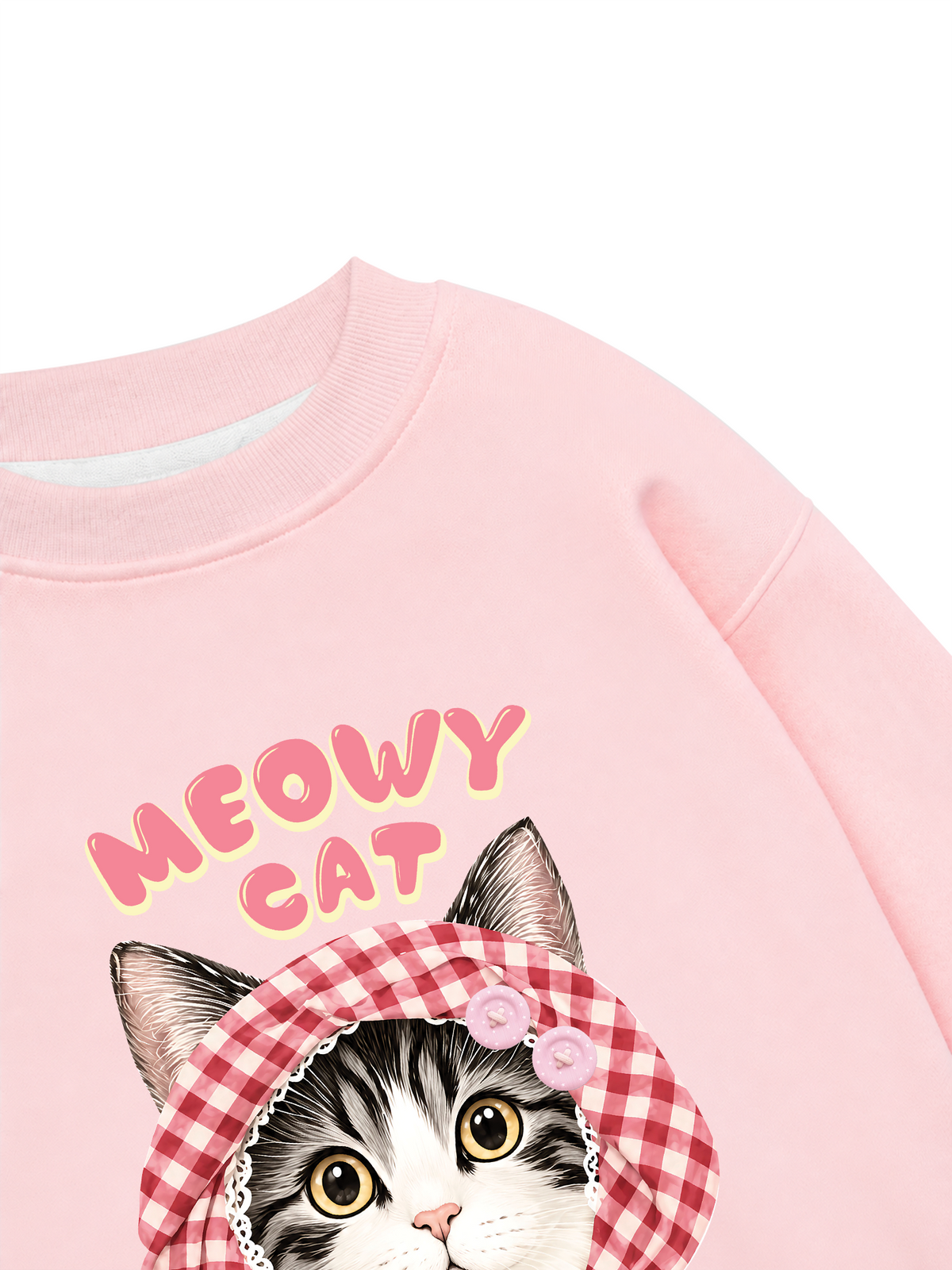 Áo Sweater Nỉ Hai Da Meowy Cat Pink Plaid