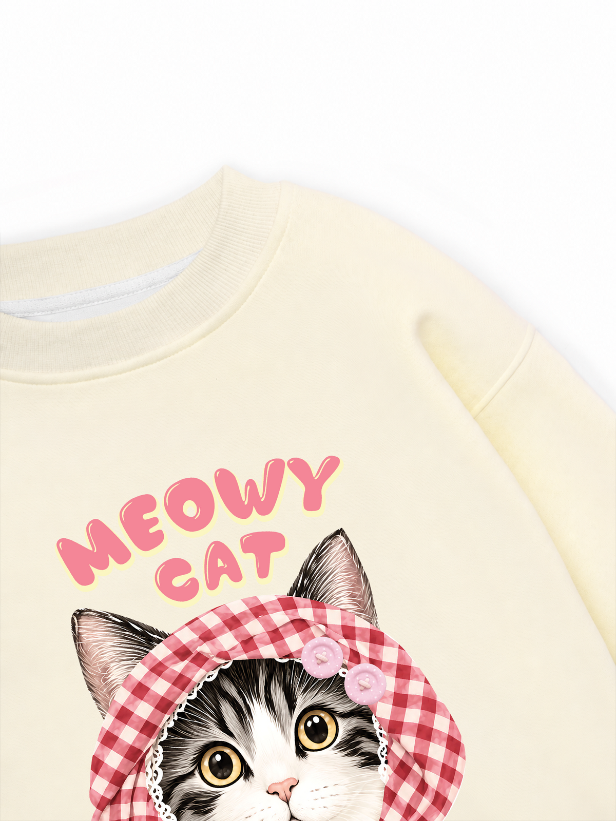 Áo Sweater Nỉ Hai Da Meowy Cat Pink Plaid