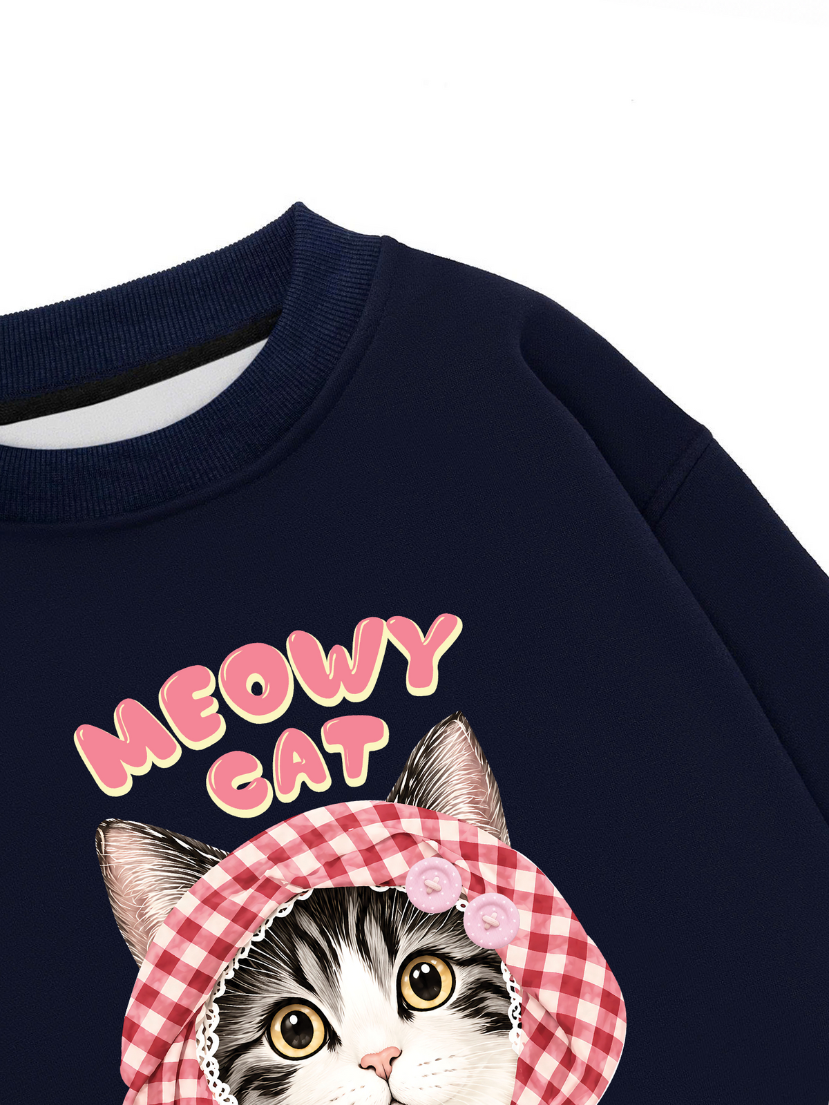 Áo Sweater Nỉ Hai Da Meowy Cat Pink Plaid