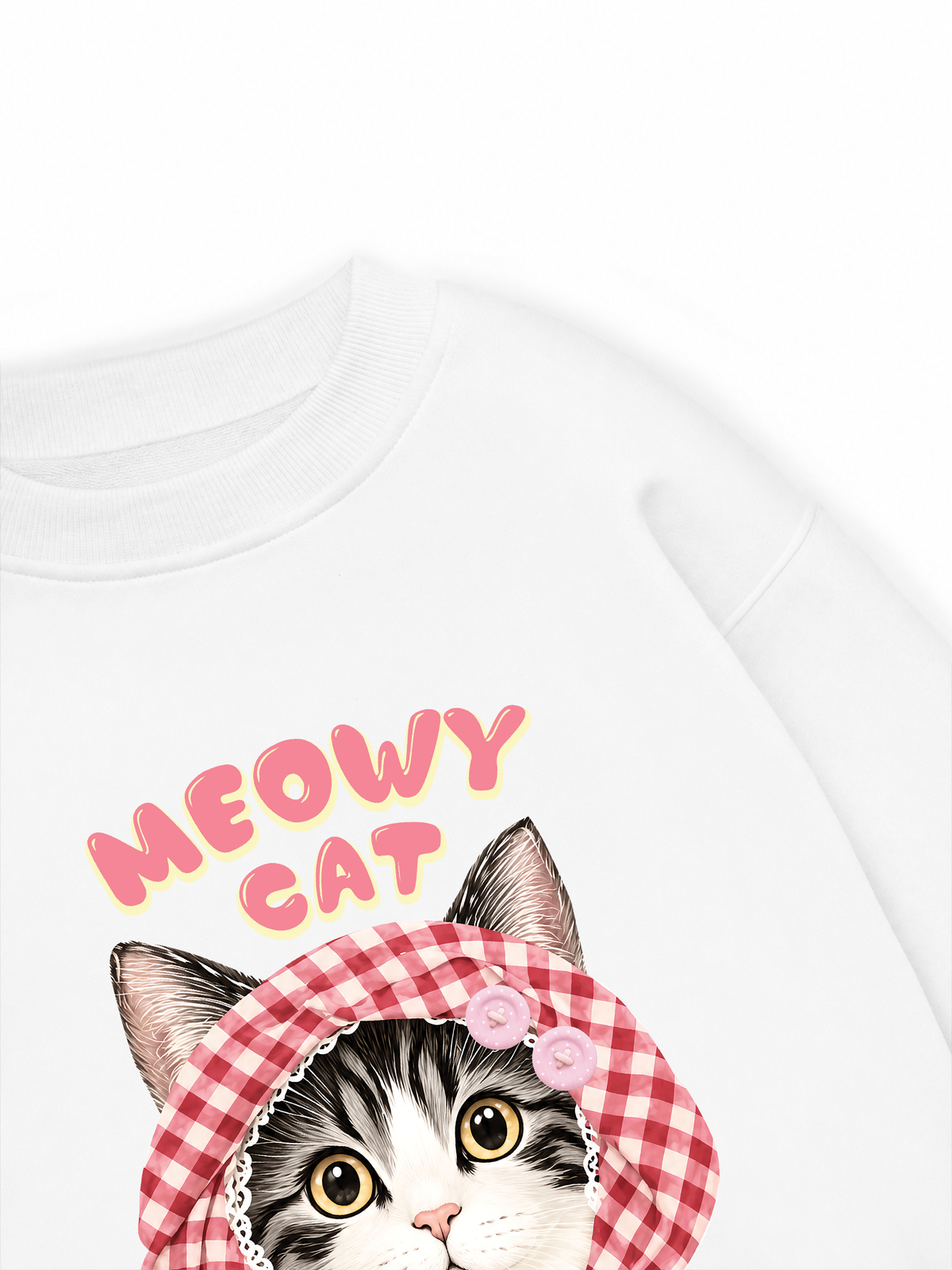 Áo Sweater Nỉ Hai Da Meowy Cat Pink Plaid