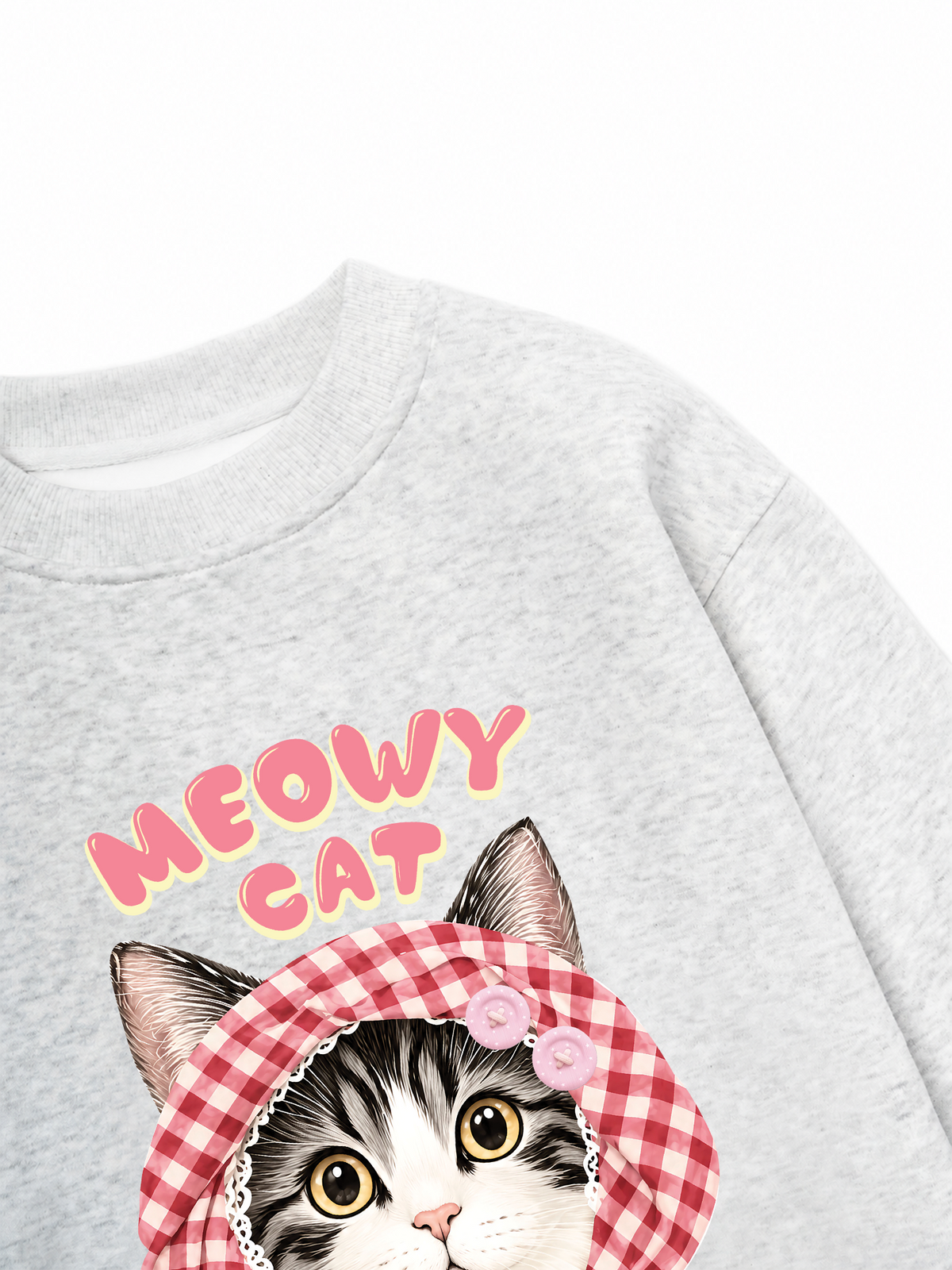 Áo Sweater Nỉ Hai Da Meowy Cat Pink Plaid