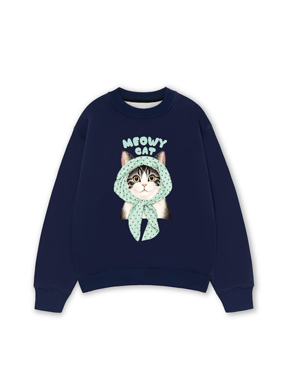 Áo Sweater Nỉ Hai Da Meowy Cat Blue Tiffany Dots