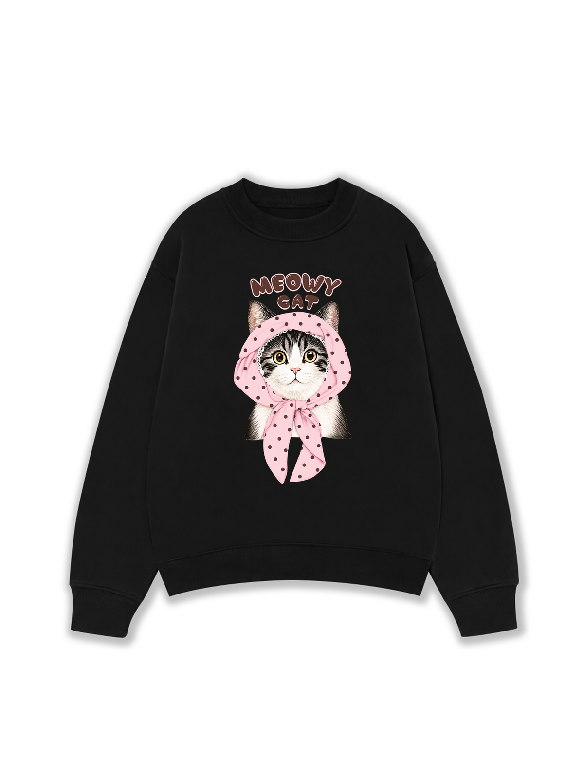 Áo Sweater Nỉ Hai Da Meowy Cat Pink Polka