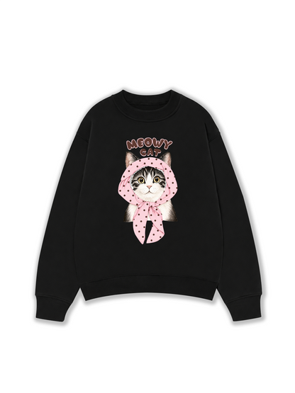 Áo Sweater Nỉ Hai Da Meowy Cat Pink Polka