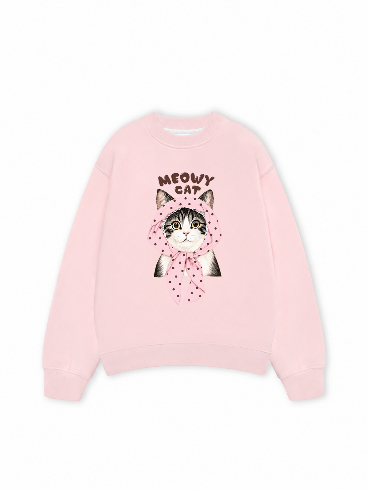 Áo Sweater Nỉ Hai Da Meowy Cat Pink Polka