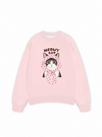 Áo Sweater Nỉ Hai Da Meowy Cat Pink Polka