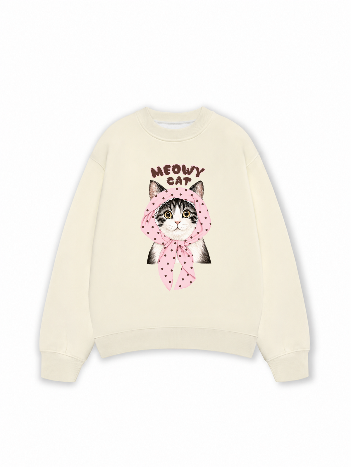 Áo Sweater Nỉ Hai Da Meowy Cat Pink Polka