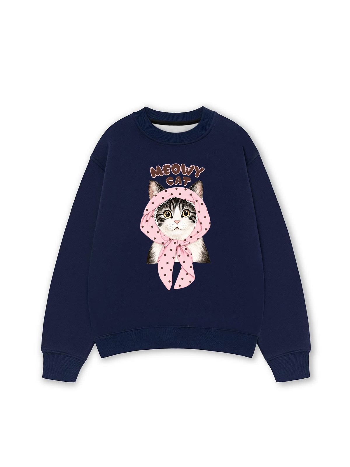 Áo Sweater Nỉ Hai Da Meowy Cat Pink Polka