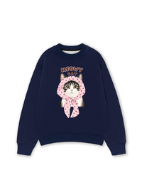 Áo Sweater Nỉ Hai Da Meowy Cat Pink Polka