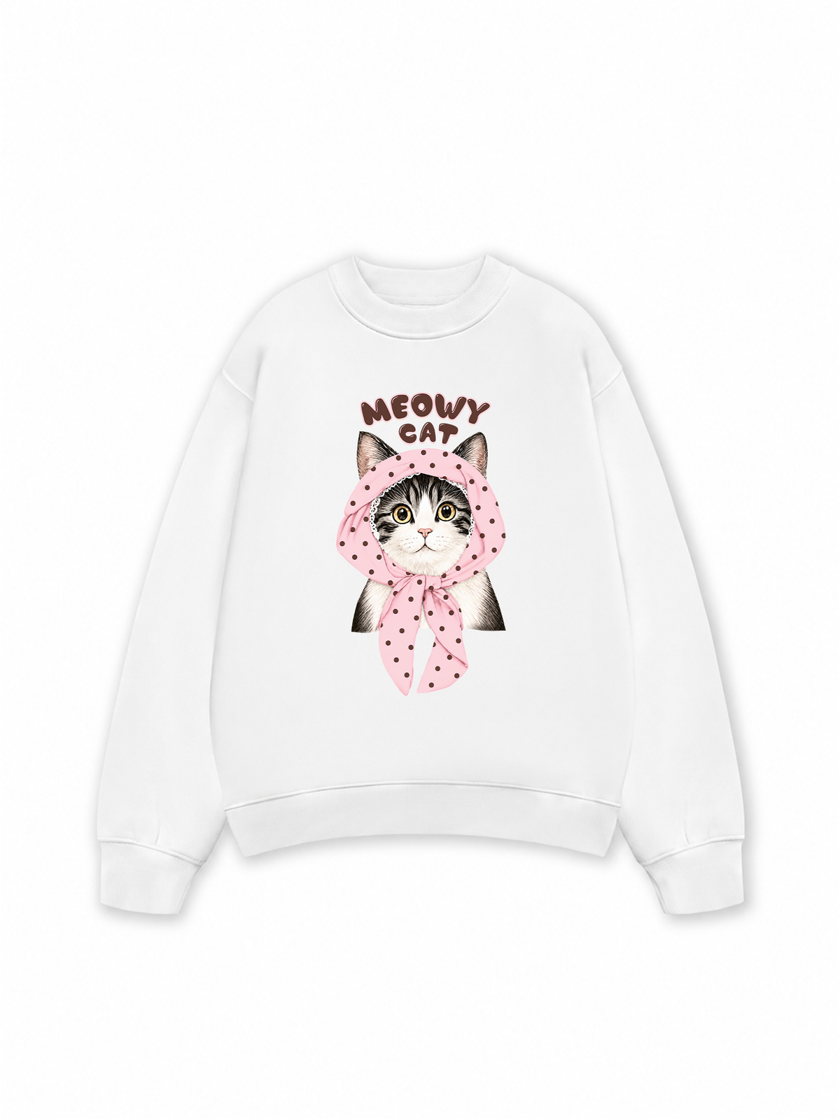 Áo Sweater Nỉ Hai Da Meowy Cat Pink Polka