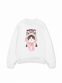 Áo Sweater Nỉ Hai Da Meowy Cat Pink Polka
