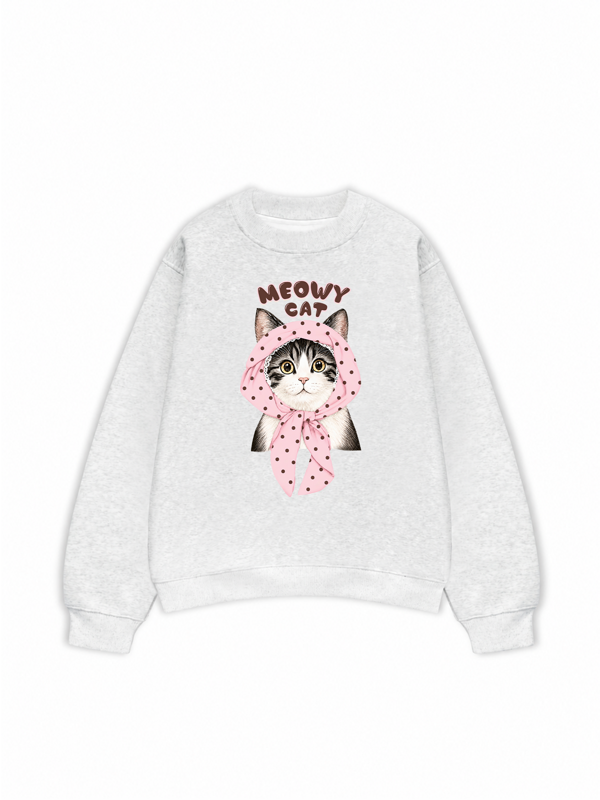 Áo Sweater Nỉ Hai Da Meowy Cat Pink Polka