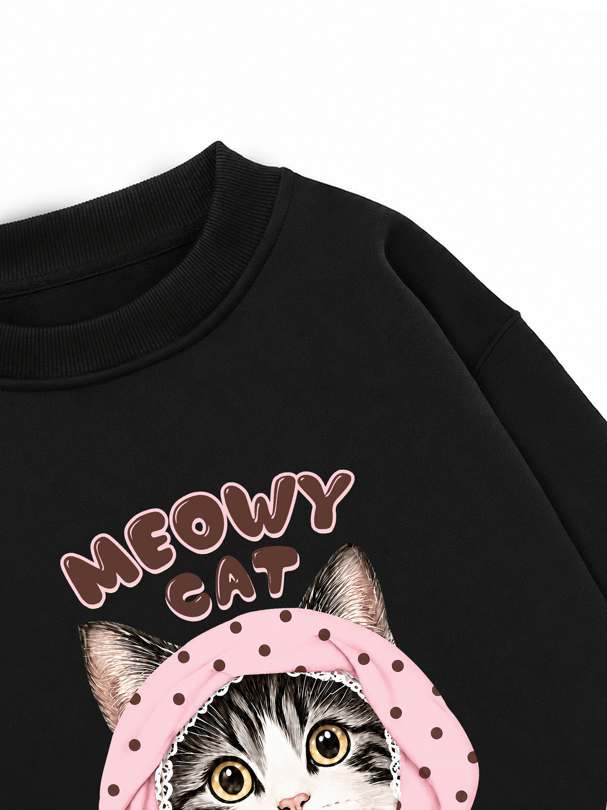 Áo Sweater Nỉ Hai Da Meowy Cat Pink Polka