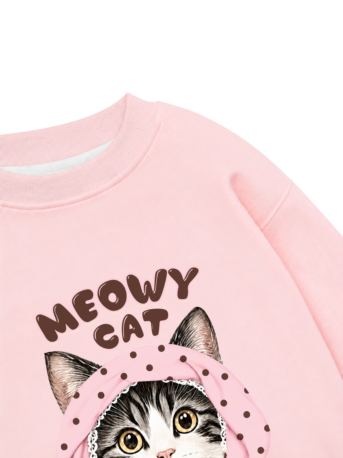 Áo Sweater Nỉ Hai Da Meowy Cat Pink Polka
