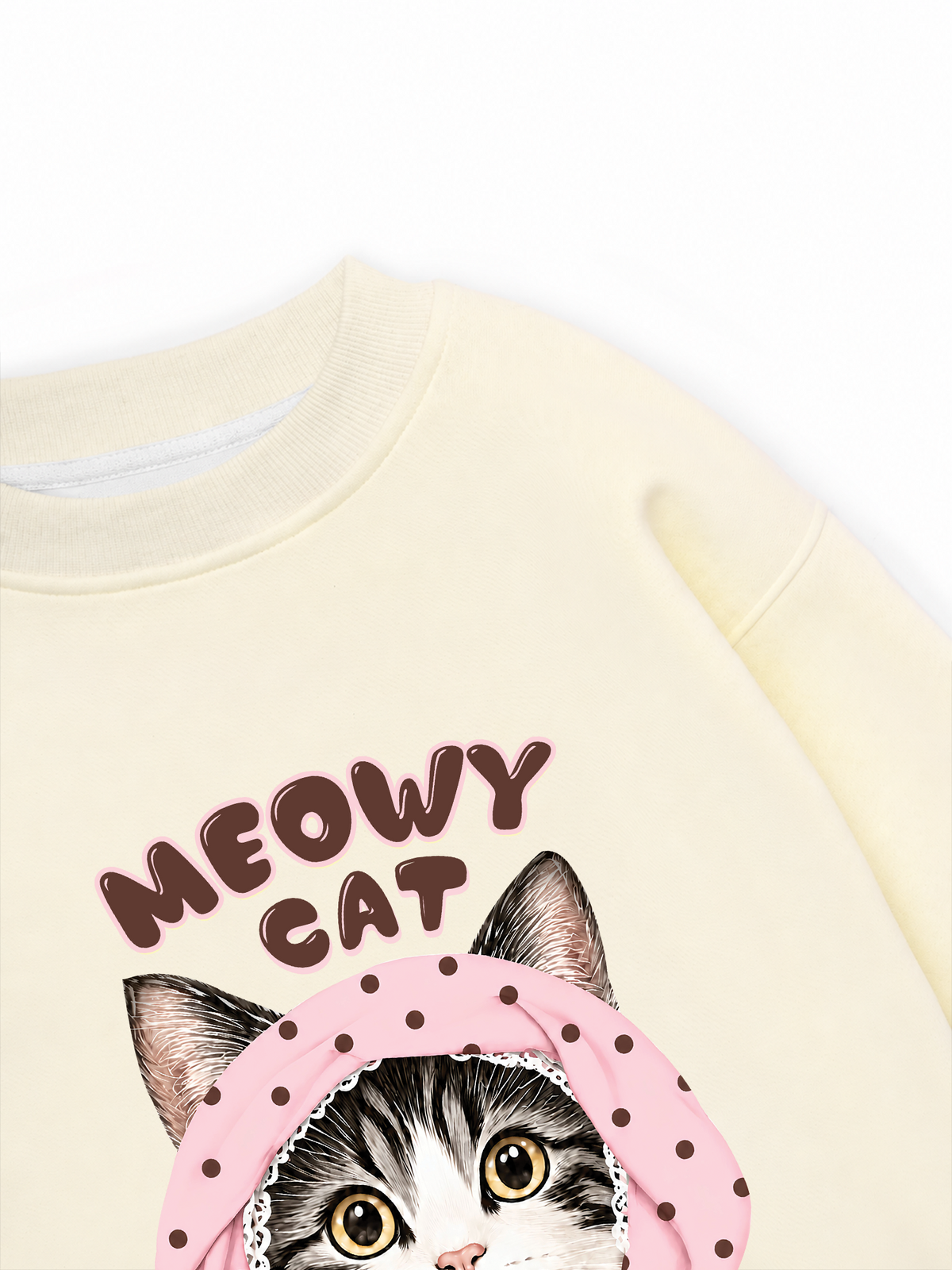 Áo Sweater Nỉ Hai Da Meowy Cat Pink Polka