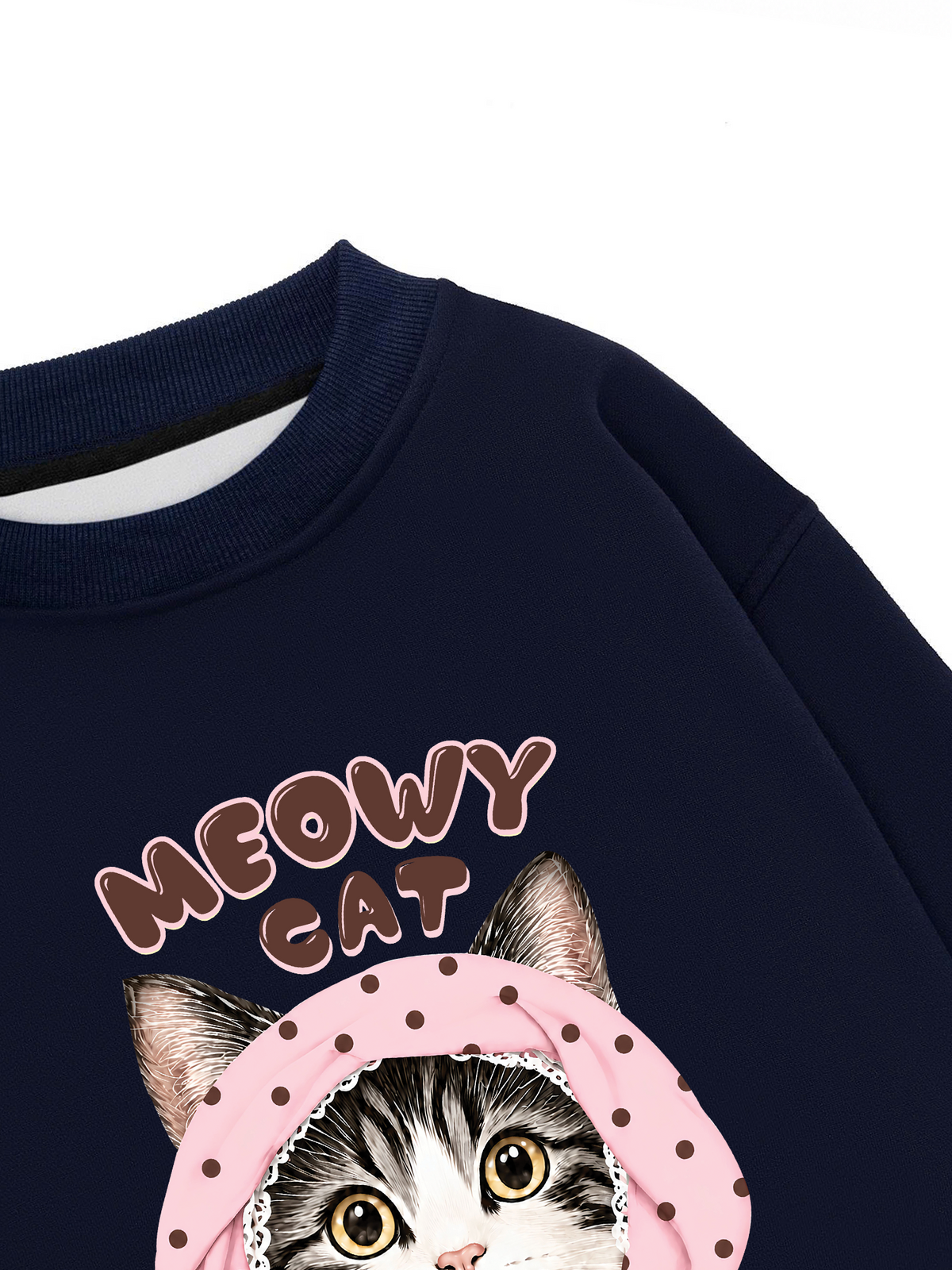 Áo Sweater Nỉ Hai Da Meowy Cat Pink Polka