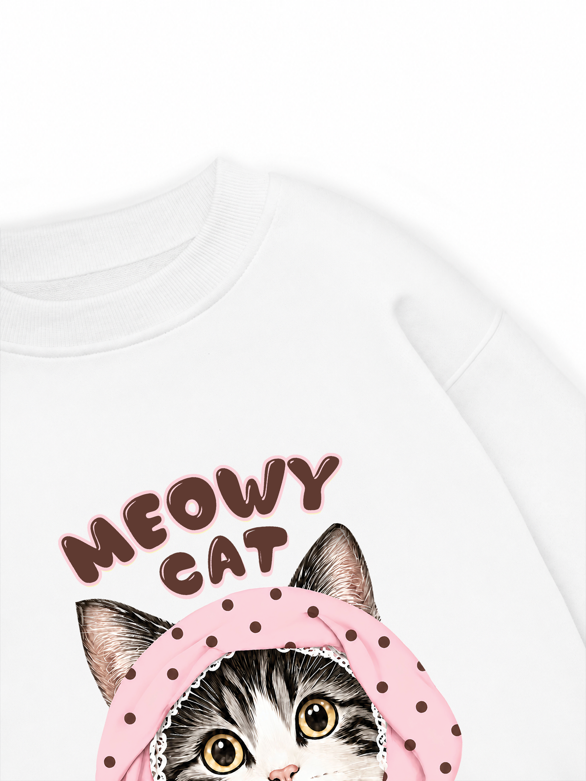 Áo Sweater Nỉ Hai Da Meowy Cat Pink Polka