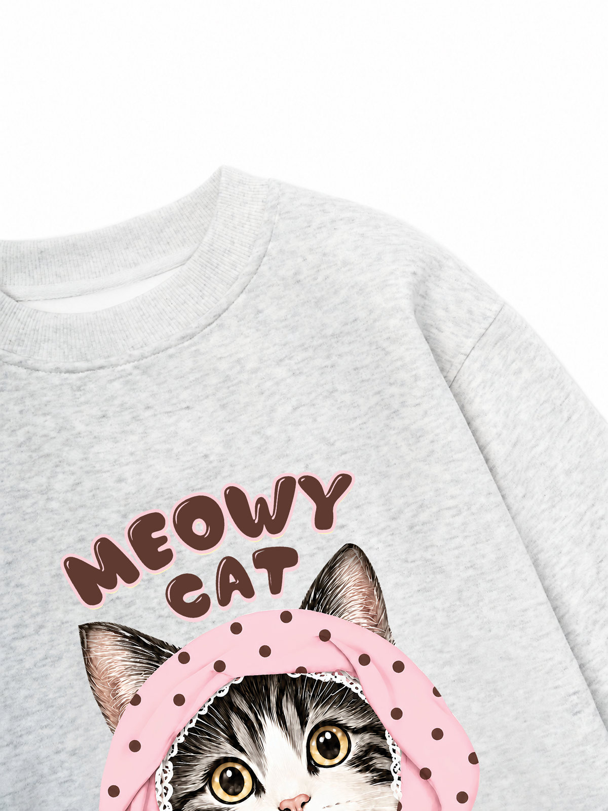 Áo Sweater Nỉ Hai Da Meowy Cat Pink Polka