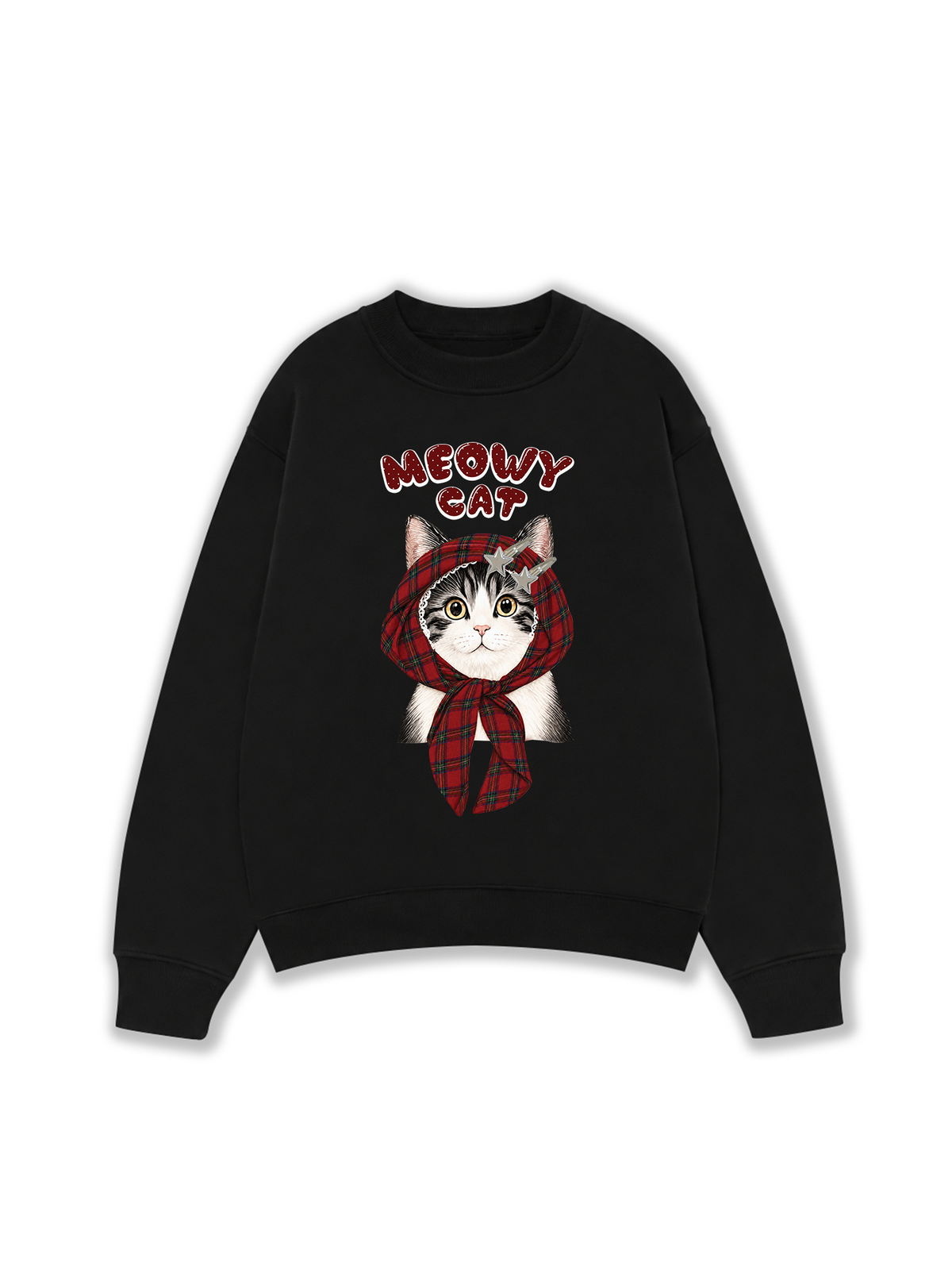 Áo Sweater Nỉ Hai Da Meowy Cat Red Xmas Plaid