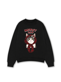 Áo Sweater Nỉ Hai Da Meowy Cat Red Xmas Plaid