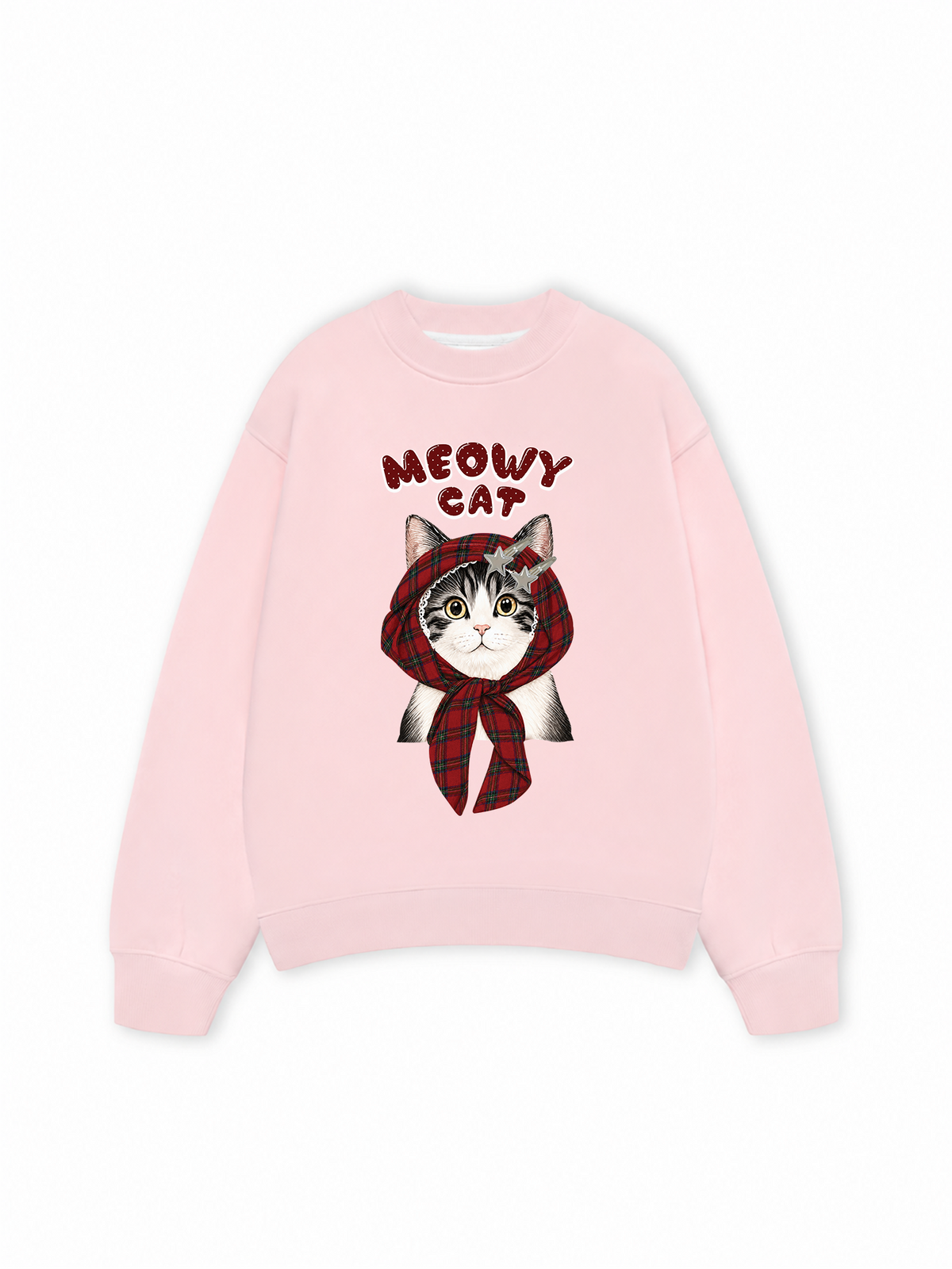 Áo Sweater Nỉ Hai Da Meowy Cat Red Xmas Plaid