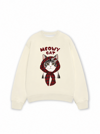 Áo Sweater Nỉ Hai Da Meowy Cat Red Xmas Plaid
