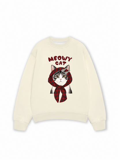 Áo Sweater Nỉ Hai Da Meowy Cat Red Xmas Plaid