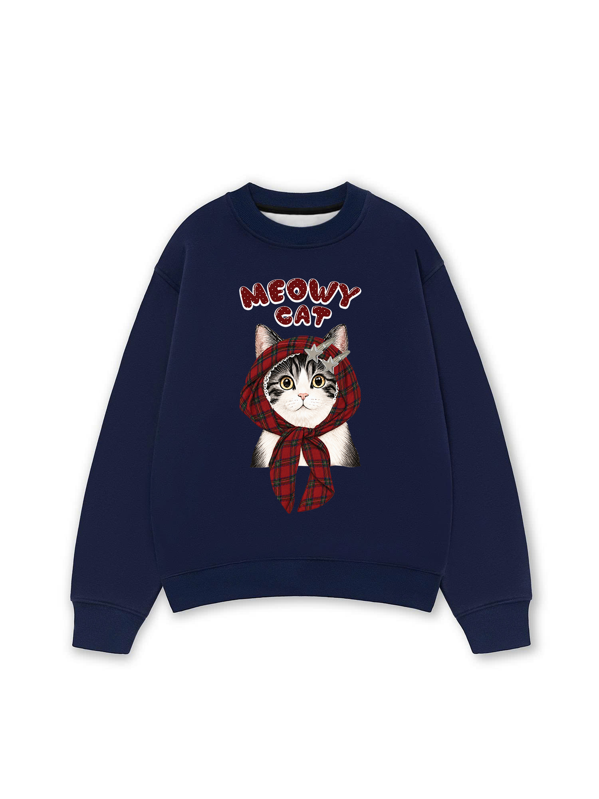 Áo Sweater Nỉ Hai Da Meowy Cat Red Xmas Plaid