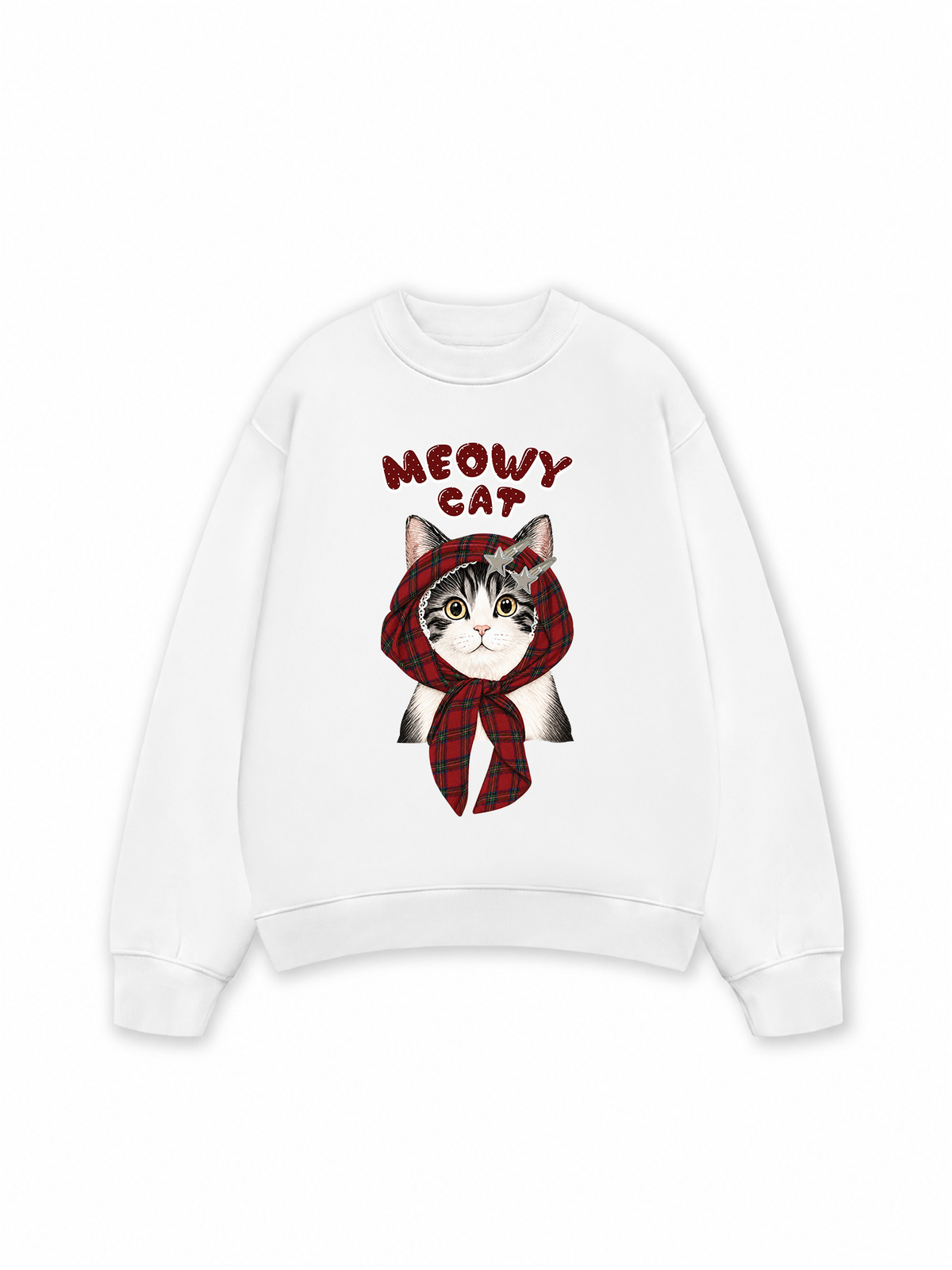 Áo Sweater Nỉ Hai Da Meowy Cat Red Xmas Plaid
