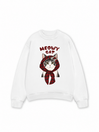 Áo Sweater Nỉ Hai Da Meowy Cat Red Xmas Plaid