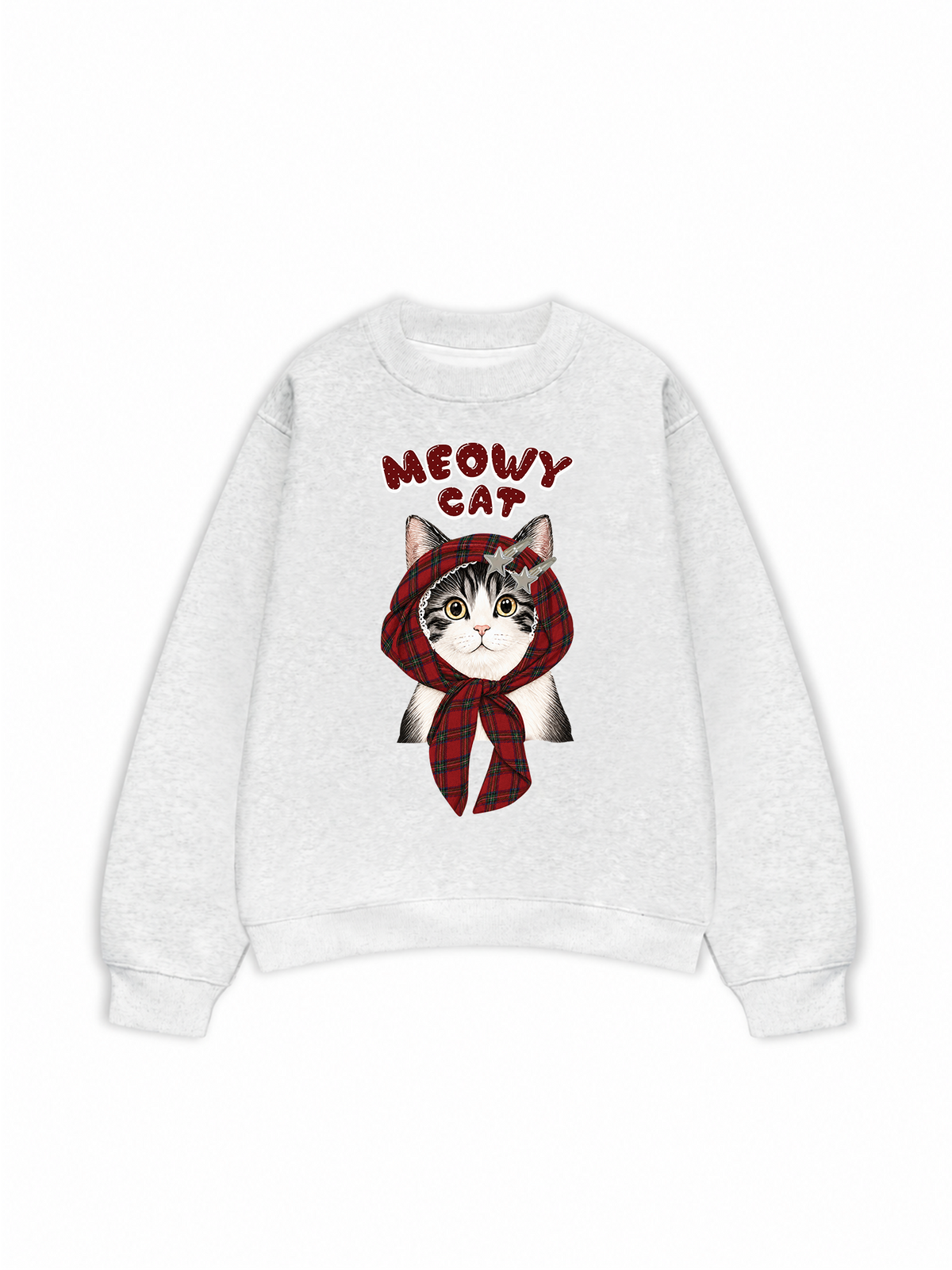 Áo Sweater Nỉ Hai Da Meowy Cat Red Xmas Plaid
