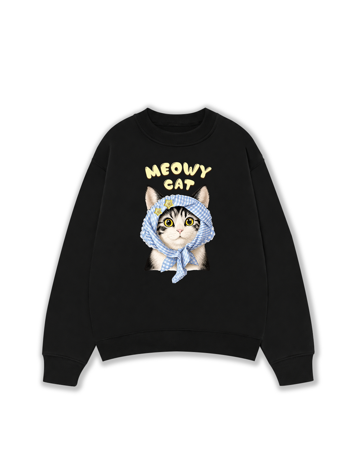 Áo Sweater Nỉ Hai Da Blue Plaid Meowy Cat