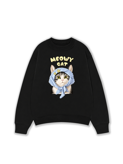Áo Sweater Nỉ Hai Da Blue Plaid Meowy Cat