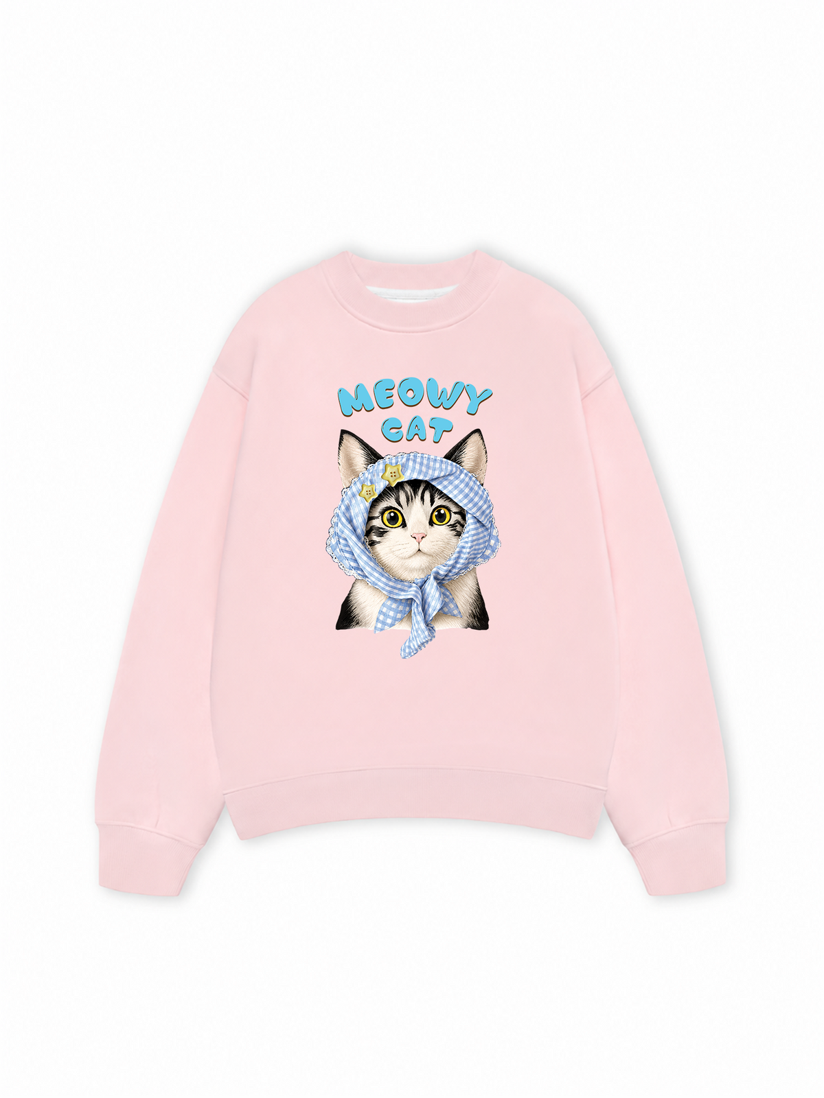 Áo Sweater Nỉ Hai Da Blue Plaid Meowy Cat