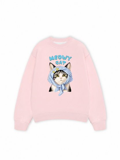 Áo Sweater Nỉ Hai Da Blue Plaid Meowy Cat