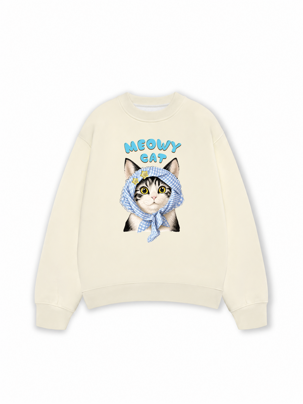 Áo Sweater Nỉ Hai Da Blue Plaid Meowy Cat