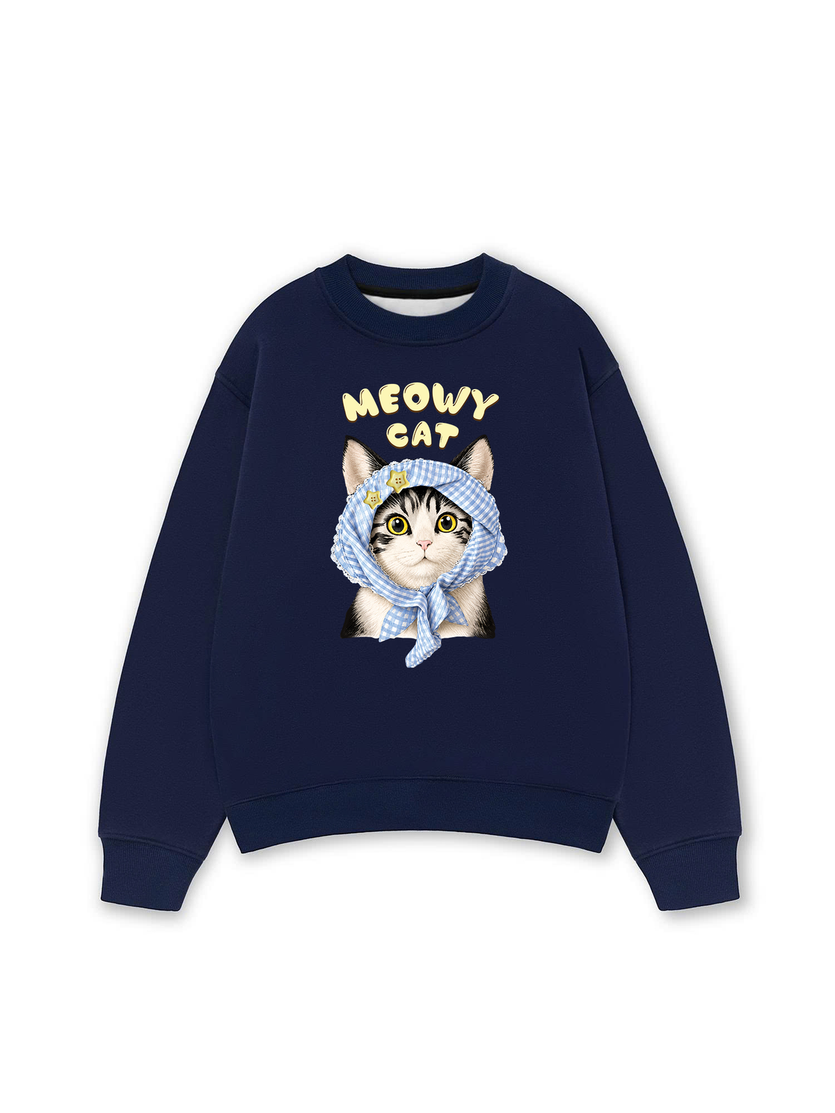 Áo Sweater Nỉ Hai Da Blue Plaid Meowy Cat