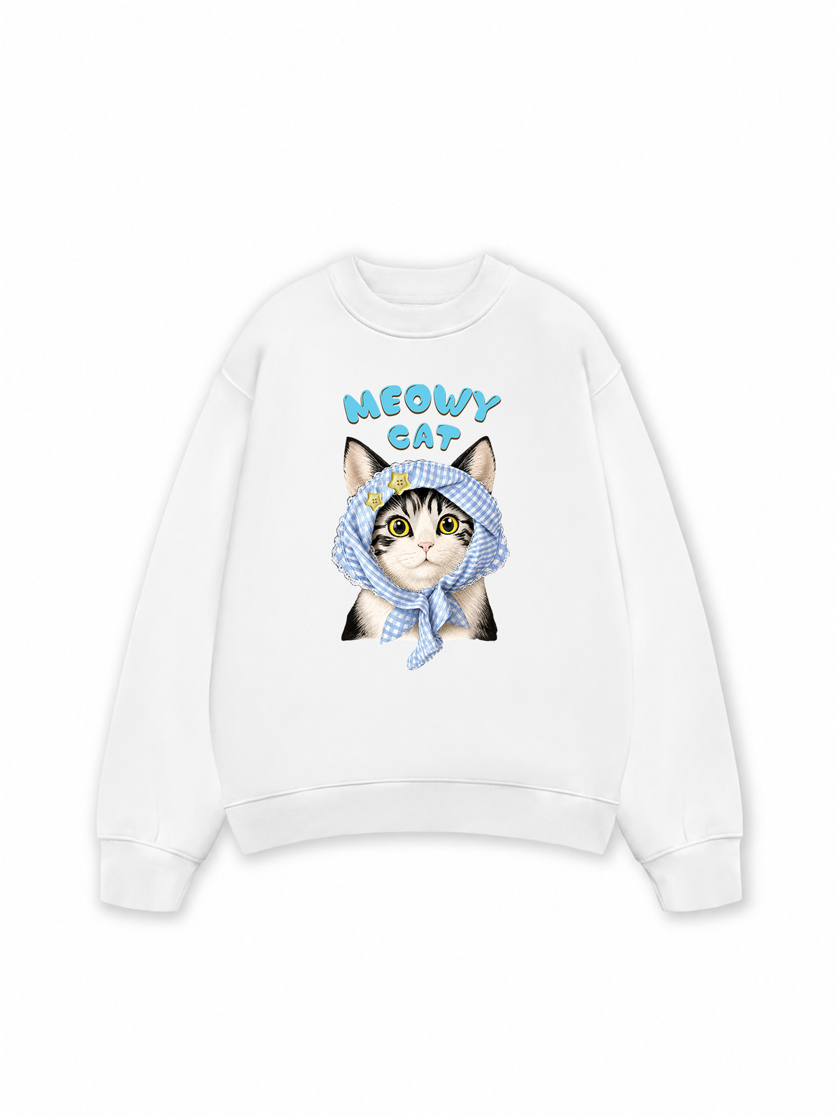 Áo Sweater Nỉ Hai Da Blue Plaid Meowy Cat