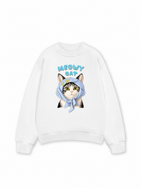 Áo Sweater Nỉ Hai Da Blue Plaid Meowy Cat