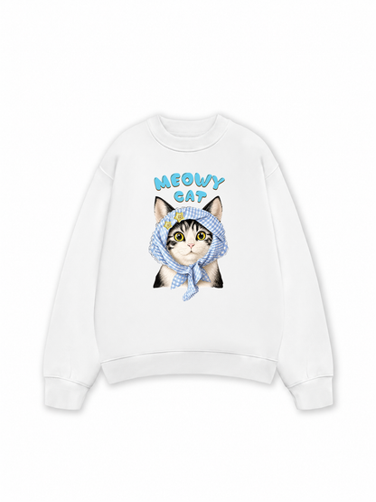 Áo Sweater Nỉ Hai Da Blue Plaid Meowy Cat