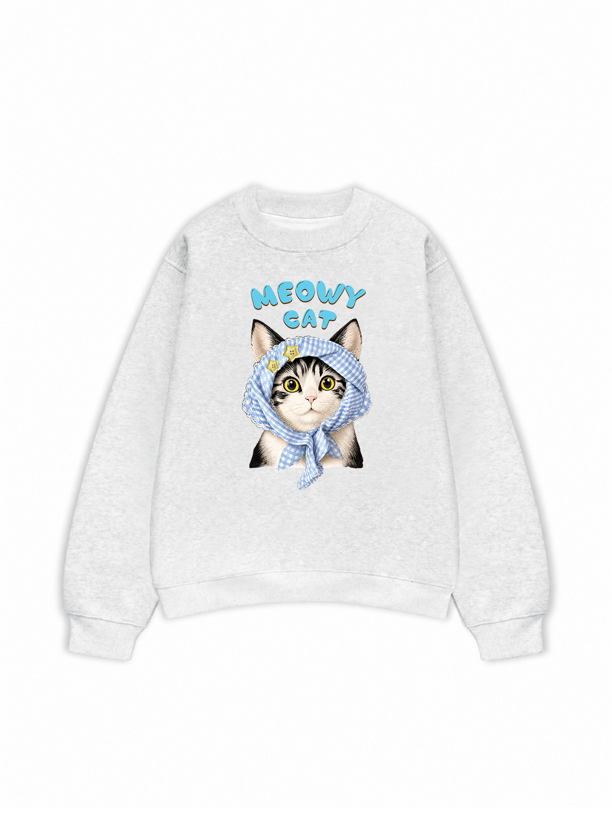 Áo Sweater Nỉ Hai Da Blue Plaid Meowy Cat
